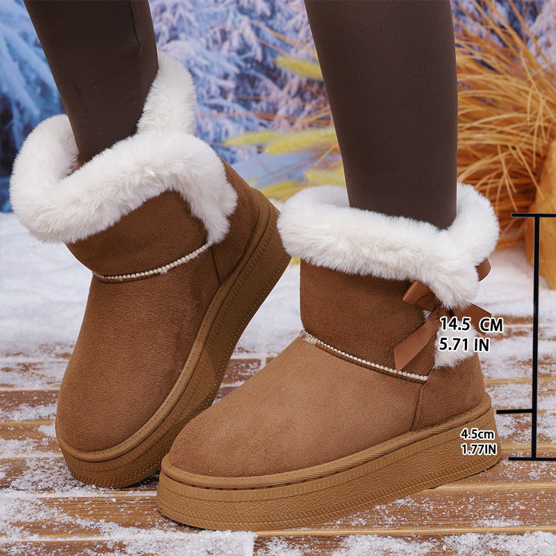 Fleece-Lined Thick Snow Boots Slip-On 2025 Winter New Thick-Soled Plush Warm Large-Size Cotton Shoes Wholesale