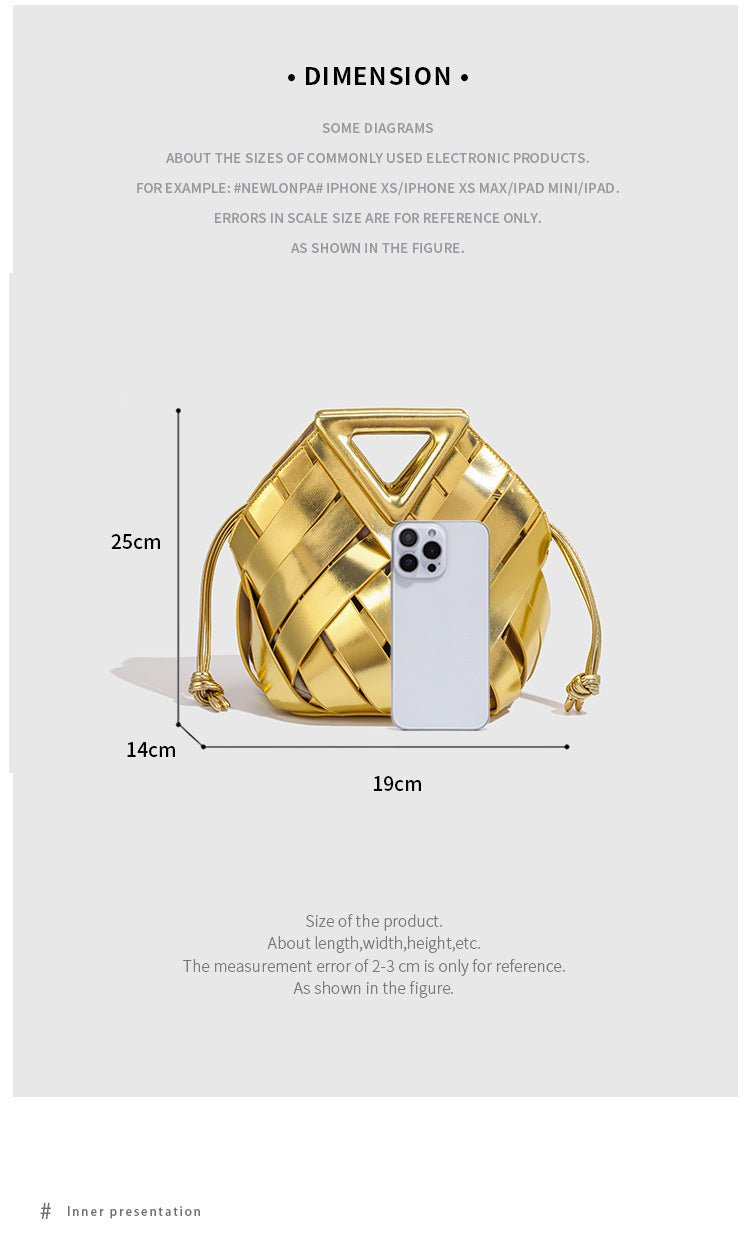 B New Style Basket Bag Triangular Crossbody Magnetic Buckle Woven Hollow Women's Handbag Tote Bag Single Shoulder Crossbody Bucket Bag