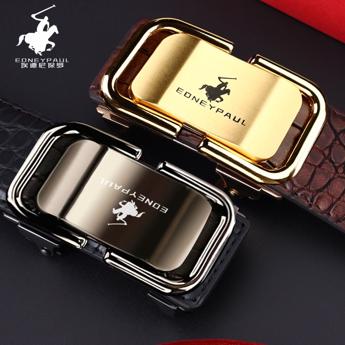 Men's Belt Genuine Leather Crocodile Pattern Inner Wear Automatic Buckle Fashionable All-match Belt Middle-aged and Young Casual Business Trendy Belt