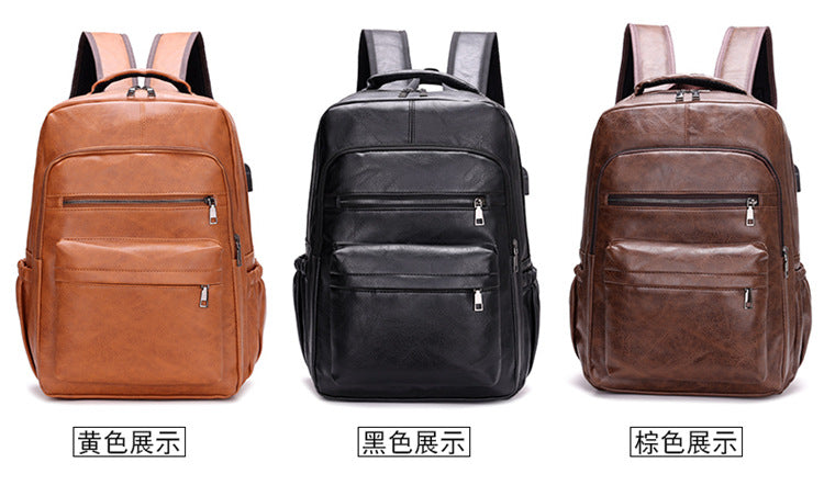 Fashion Versatile Retro Men's Backpack Cross-Border New Pu Casual Backpack Large Capacity Multifunctional Travel Backpack