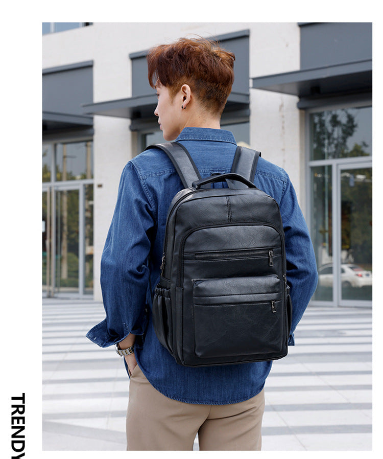 Fashion Versatile Retro Men's Backpack Cross-Border New Pu Casual Backpack Large Capacity Multifunctional Travel Backpack