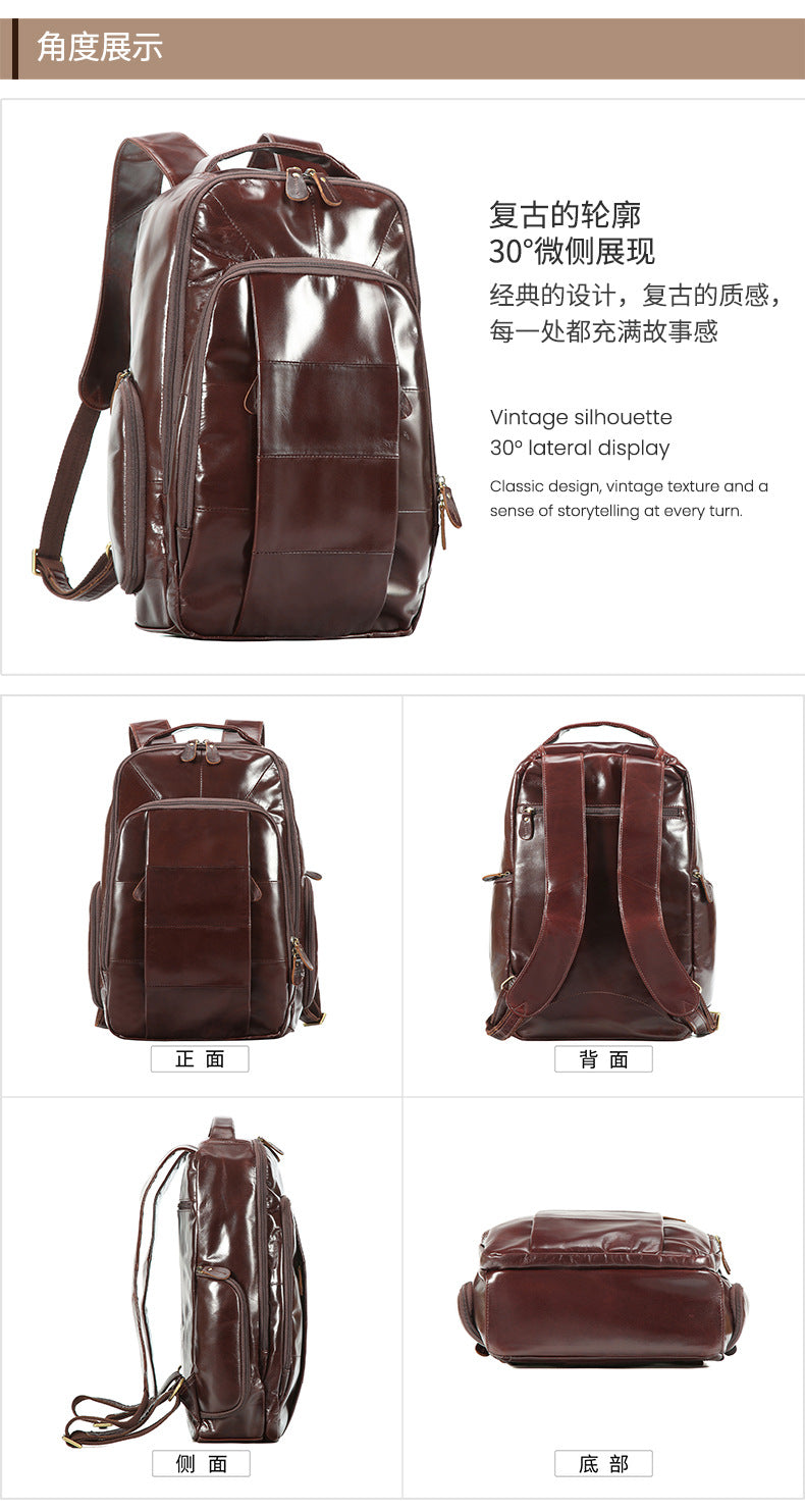 2025 New Oil Wax Leather Backpack European Style Business Backpack Commuting Casual Men's Bag Cross-Border Hot Selling Men's Bag