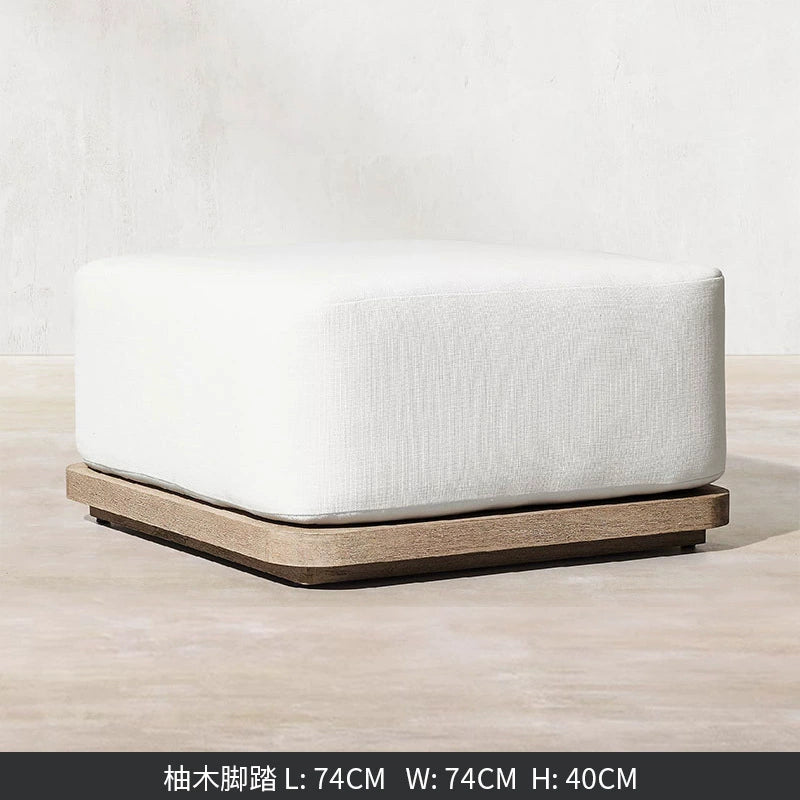 Modern Outdoor Furniture Set Waterproof  Foot Pedal with Teak Wooden Bench & Rattan Cast Sofa Garden Living Room Hotels Meuble