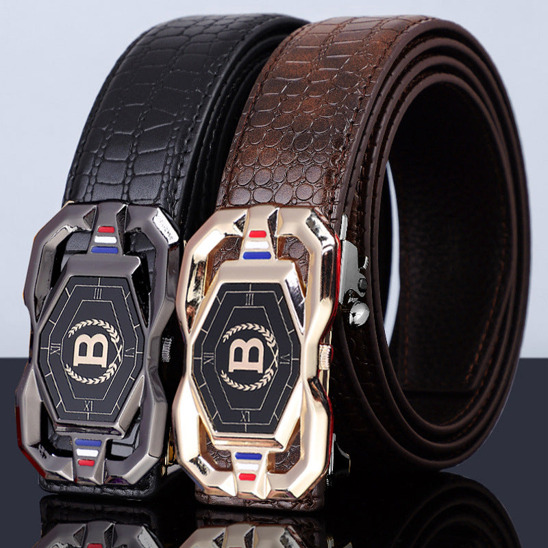 TikTok Explosive Men's Crocodile Pattern Belt High-end Atmospheric Leather Automatic Buckle Middle-aged Leisure Business Belt Trendy