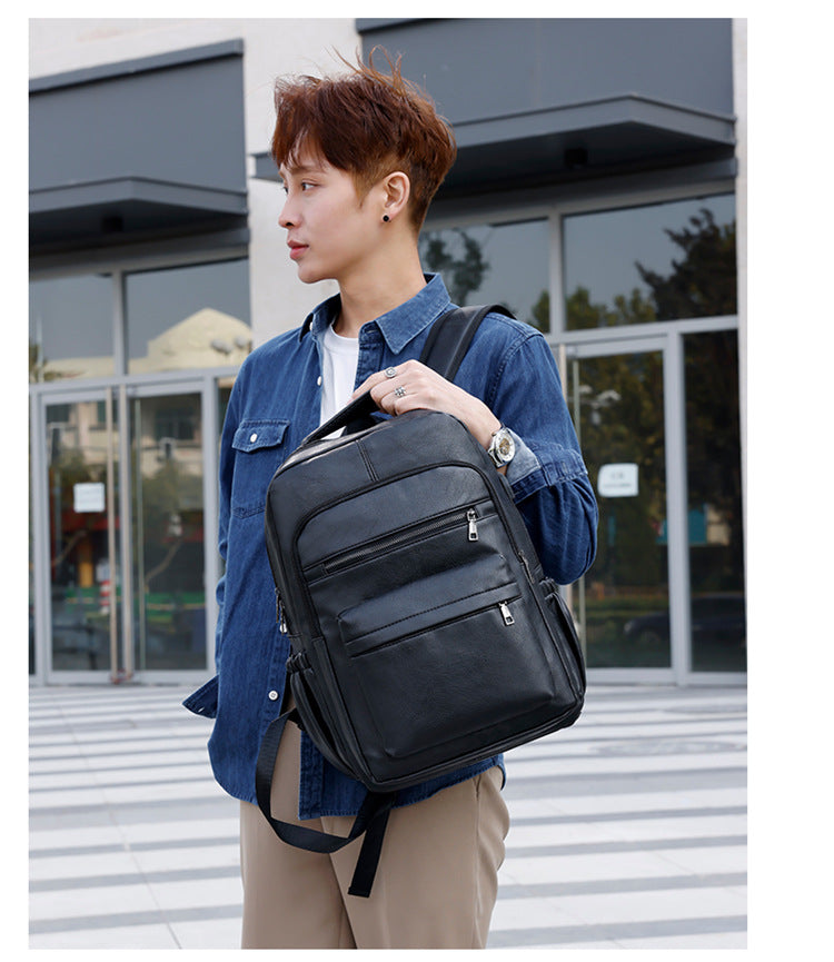 Fashion Versatile Retro Men's Backpack Cross-Border New Pu Casual Backpack Large Capacity Multifunctional Travel Backpack