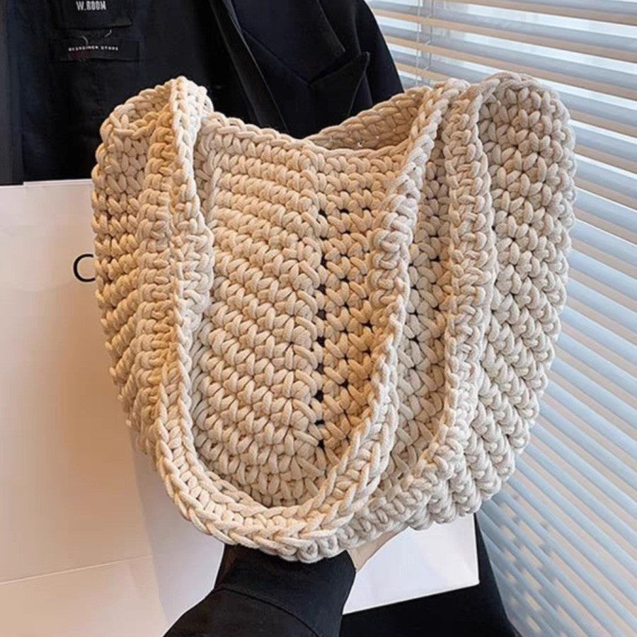 Wholesale Retro One-Shoulder Cotton Thread Woven Bag New Crochet Handbag Straw Bag Literary Holiday Beach Bag