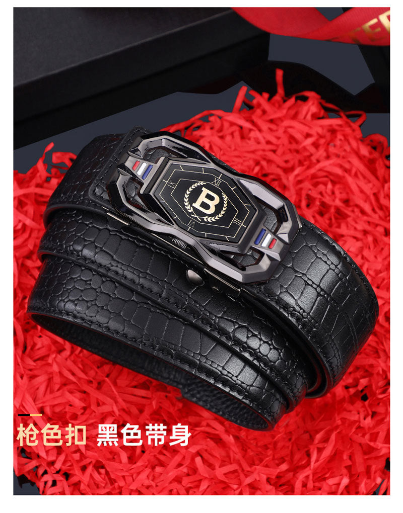 TikTok Explosive Men's Crocodile Pattern Belt High-end Atmospheric Leather Automatic Buckle Middle-aged Leisure Business Belt Trendy