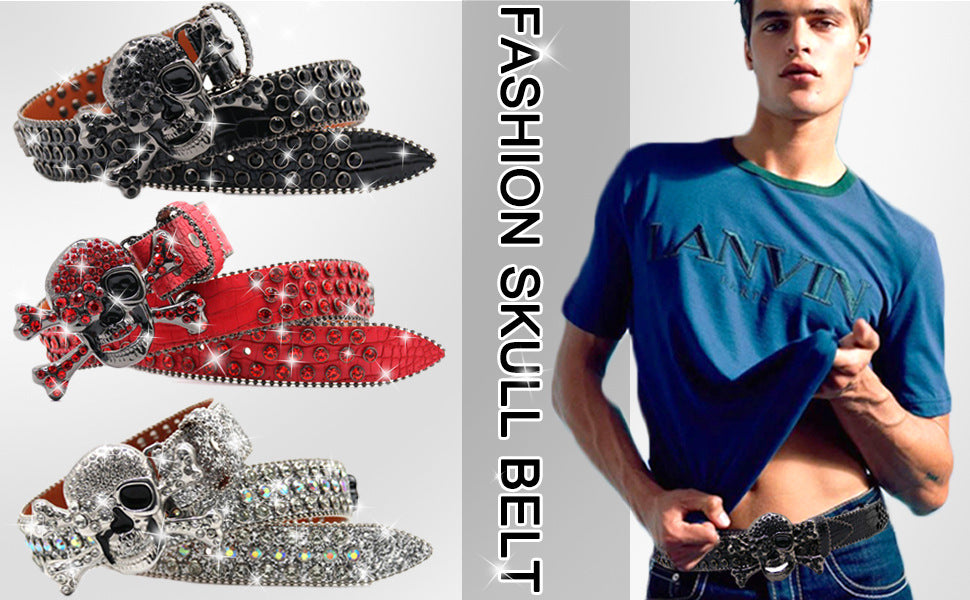 Belt Men's Rivet Accessories Ins Big Y2K Rhinestone Hip-Hop Sequin Skull Inlaid Punk New Belt Skull