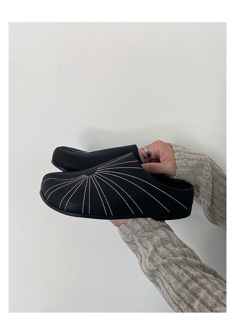 Original Design Genuine Leather Retro Toe-Cap Half Slippers for Men, Split-Toe Shoes, Versatile Sandals