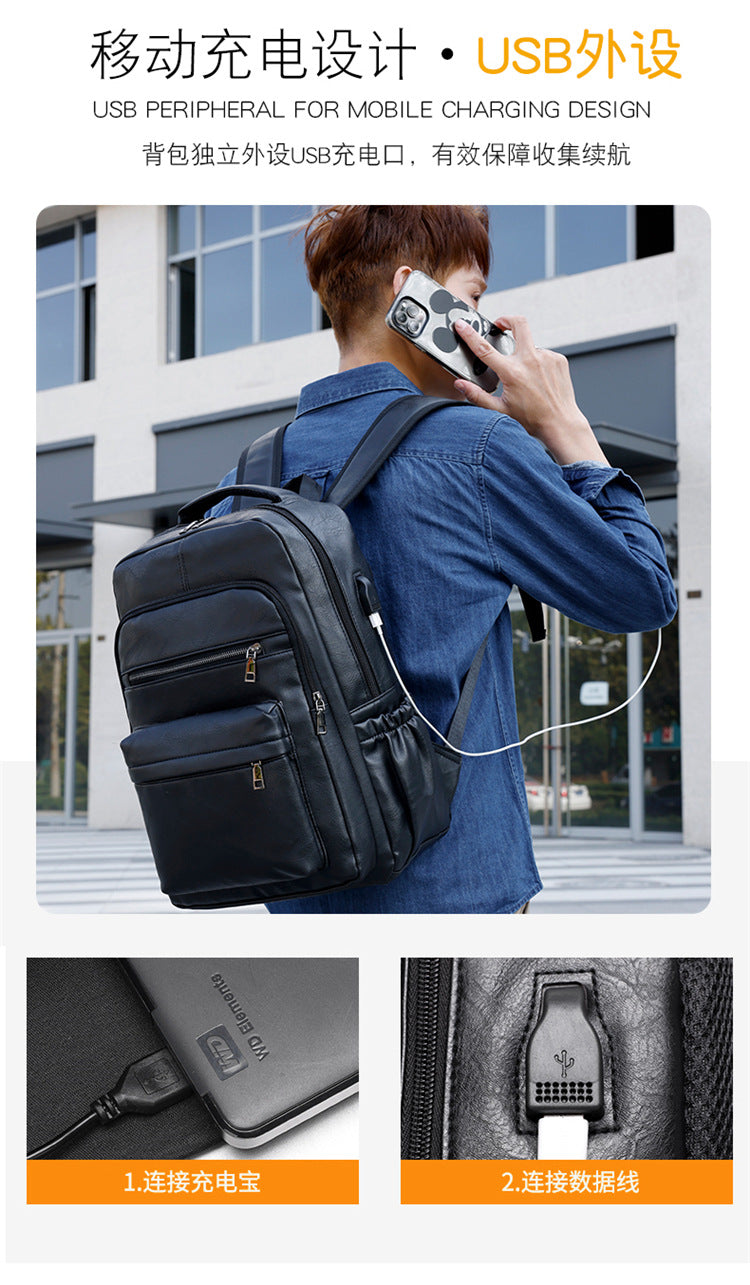Fashion Versatile Retro Men's Backpack Cross-Border New Pu Casual Backpack Large Capacity Multifunctional Travel Backpack