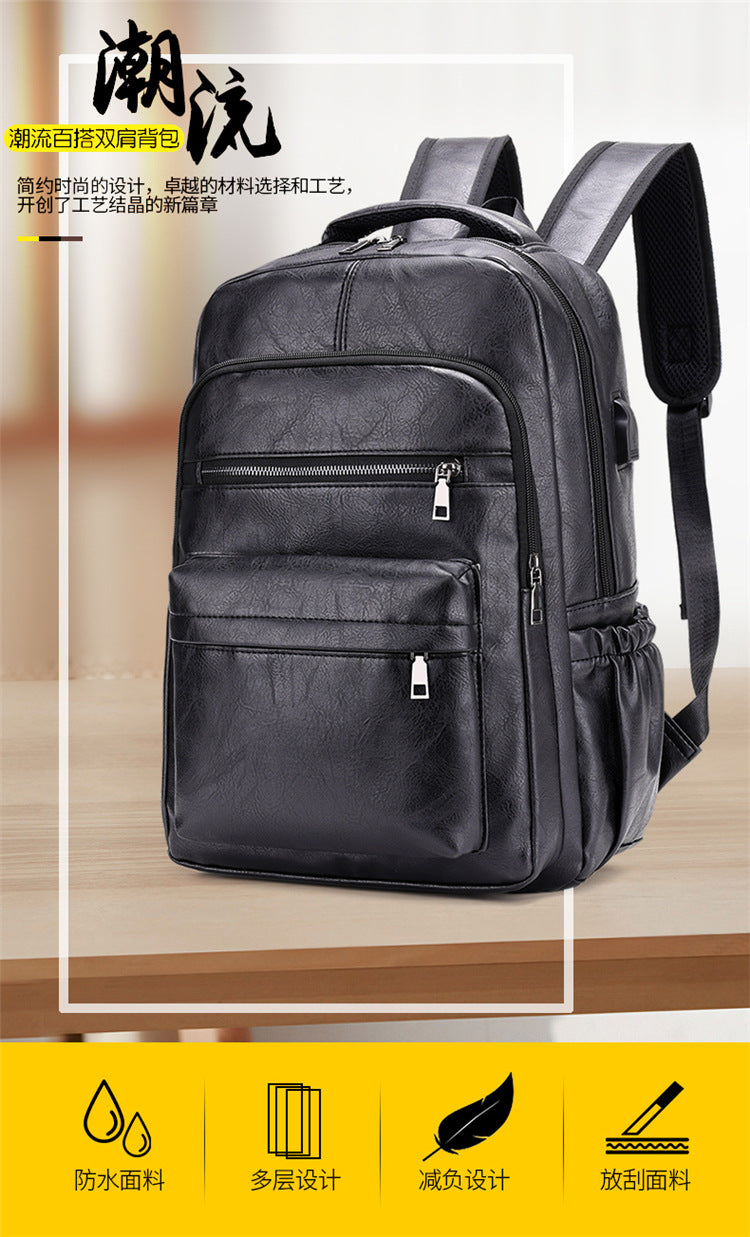 Fashion Versatile Retro Men's Backpack Cross-Border New Pu Casual Backpack Large Capacity Multifunctional Travel Backpack