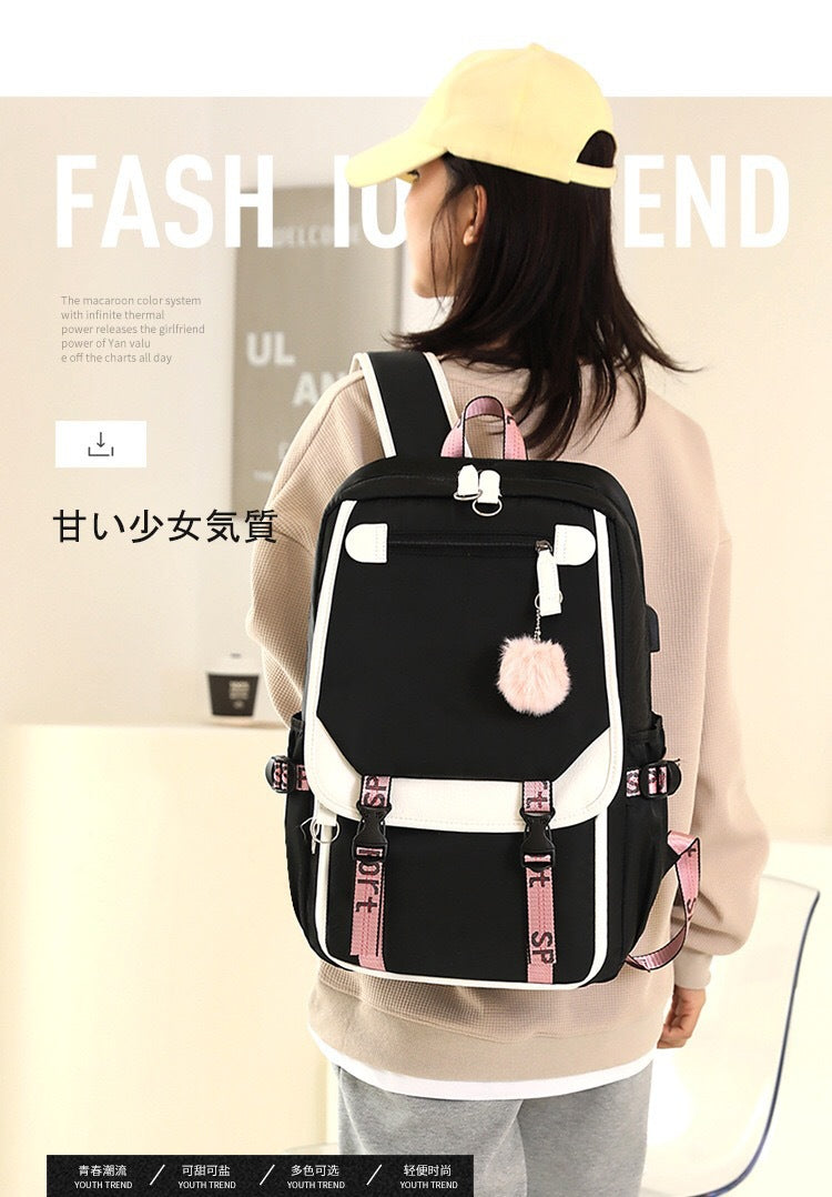 Backpack, Primary School, Middle School and High School Student School Bag, Fur Ball Bag, Multi-Color Selection, Large Capacity Simple Bag, Sports and Leisure Bag