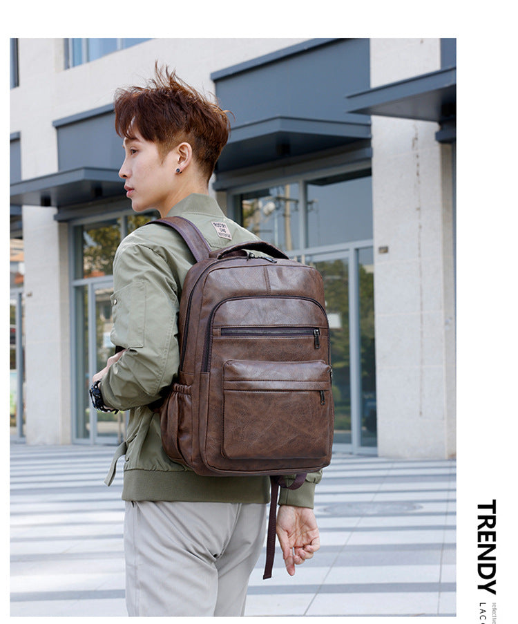 Fashion Versatile Retro Men's Backpack Cross-Border New Pu Casual Backpack Large Capacity Multifunctional Travel Backpack