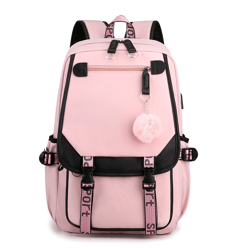 Backpack, Primary School, Middle School and High School Student School Bag, Fur Ball Bag, Multi-Color Selection, Large Capacity Simple Bag, Sports and Leisure Bag