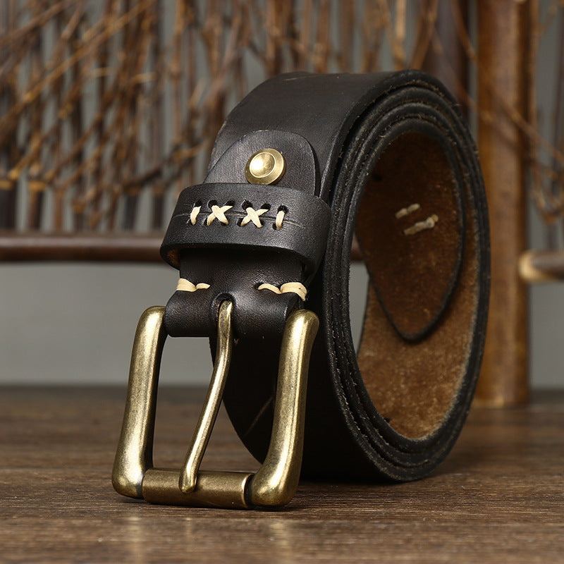 Washed Retro Old Trendyy Stylish Pull-Out First-Layer Cowhide Belt Men's Genuine Leather Pin Buckle Jeans Belt Men's Style