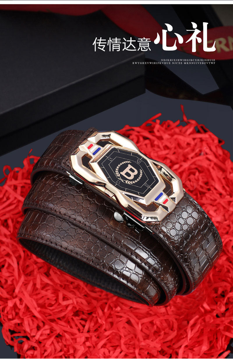 TikTok Explosive Men's Crocodile Pattern Belt High-end Atmospheric Leather Automatic Buckle Middle-aged Leisure Business Belt Trendy