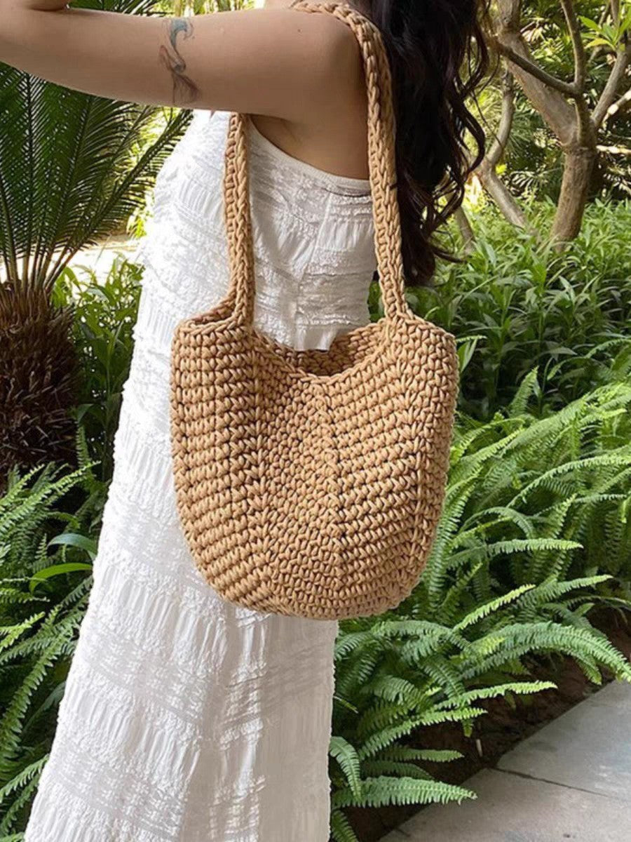 Wholesale Retro One-Shoulder Cotton Thread Woven Bag New Crochet Handbag Straw Bag Literary Holiday Beach Bag