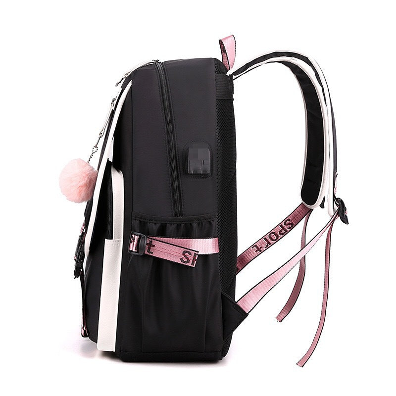 Backpack, Primary School, Middle School and High School Student School Bag, Fur Ball Bag, Multi-Color Selection, Large Capacity Simple Bag, Sports and Leisure Bag
