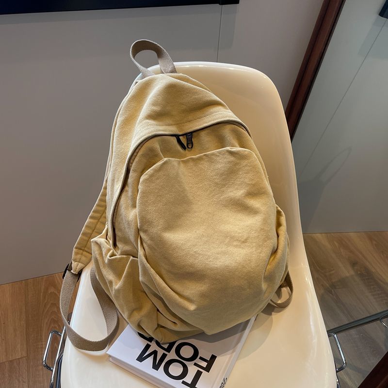 Durable Canvas Schoolbag Women's New Large-Capacity College Student Simple Junior High School Retro Backpack Backpack Travel Harajuku