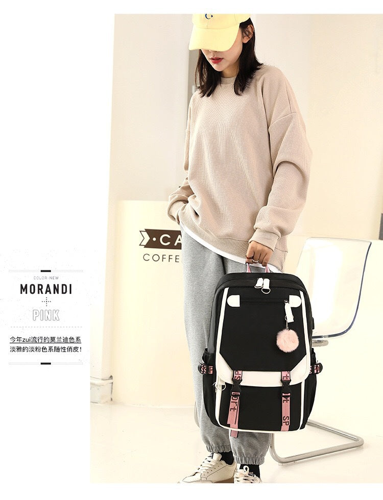 Backpack, Primary School, Middle School and High School Student School Bag, Fur Ball Bag, Multi-Color Selection, Large Capacity Simple Bag, Sports and Leisure Bag