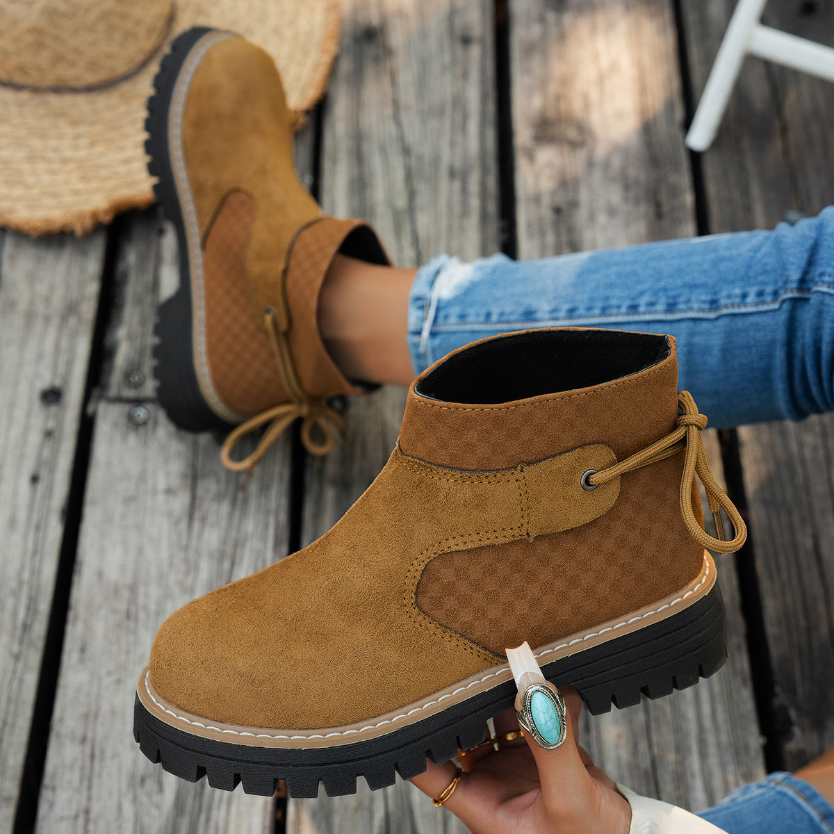 Amazon European and American Cross-Border Large Size 36 to 43 Autumn and Winter Beautiful Versatile Thick Heel Suede Side Zipper Fashion Boots Wholesale