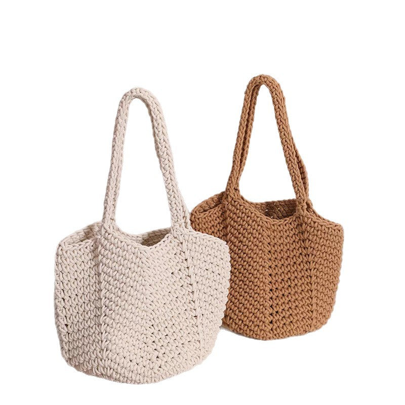 Wholesale Retro One-Shoulder Cotton Thread Woven Bag New Crochet Handbag Straw Bag Literary Holiday Beach Bag