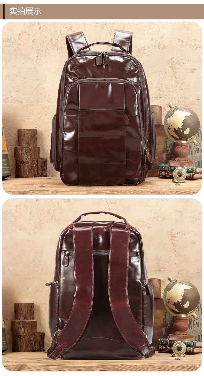 2025 New Oil Wax Leather Backpack European Style Business Backpack Commuting Casual Men's Bag Cross-Border Hot Selling Men's Bag
