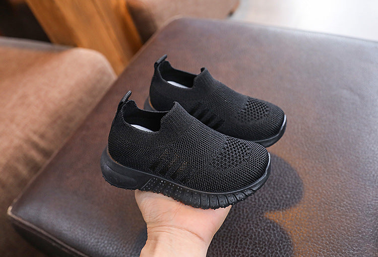 Kids Spring and Autumn Striped Knitted Sneakers Tennis Casual Shoes Children Breathable Girls Boys Slip-on Running Sports Shoes