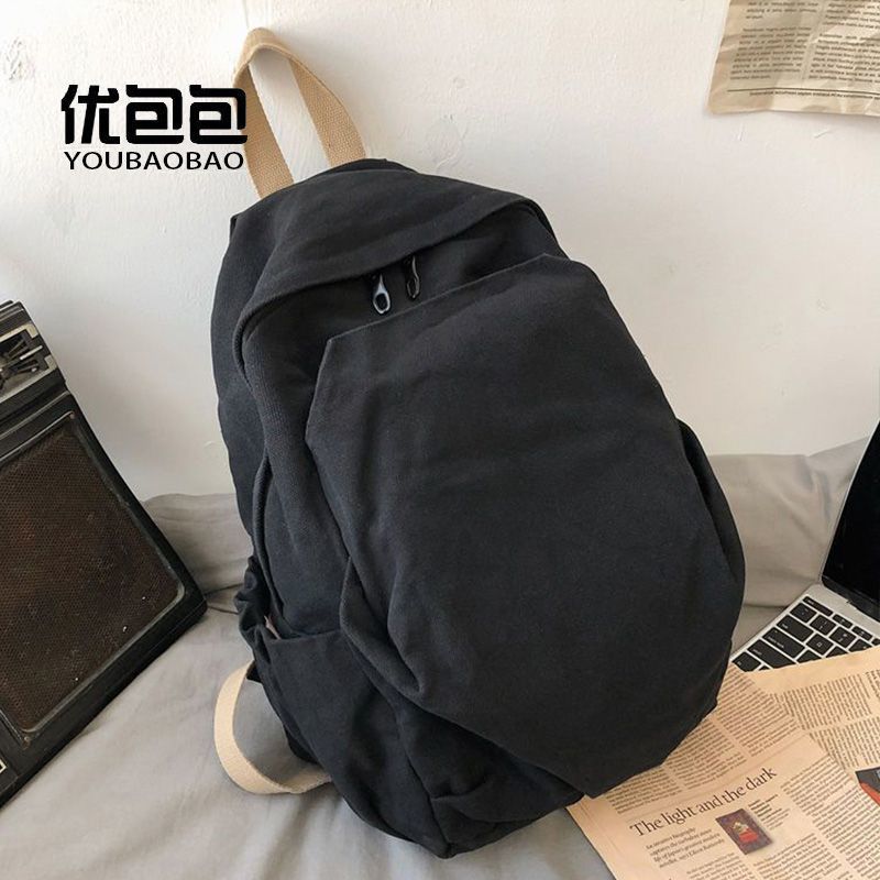 Durable Canvas Schoolbag Women's New Large-Capacity College Student Simple Junior High School Retro Backpack Backpack Travel Harajuku