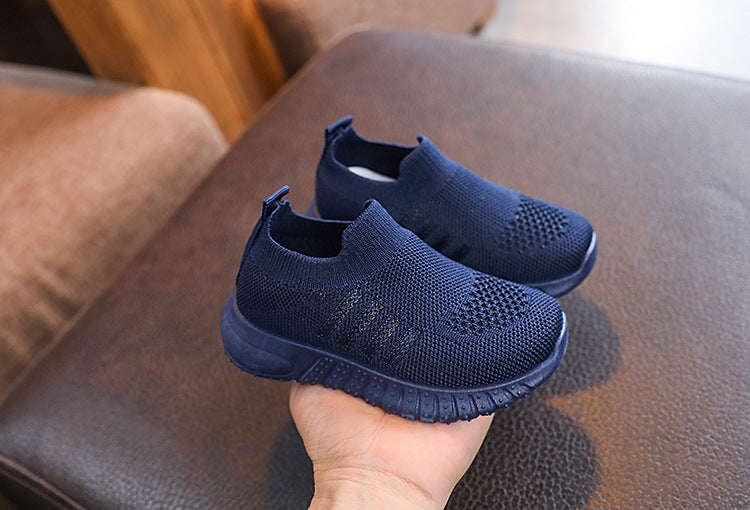Kids Spring and Autumn Striped Knitted Sneakers Tennis Casual Shoes Children Breathable Girls Boys Slip-on Running Sports Shoes