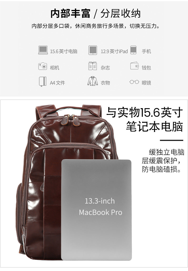 2025 New Oil Wax Leather Backpack European Style Business Backpack Commuting Casual Men's Bag Cross-Border Hot Selling Men's Bag