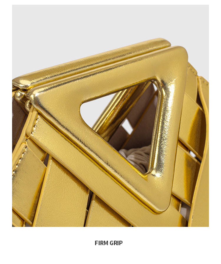 B New Style Basket Bag Triangular Crossbody Magnetic Buckle Woven Hollow Women's Handbag Tote Bag Single Shoulder Crossbody Bucket Bag