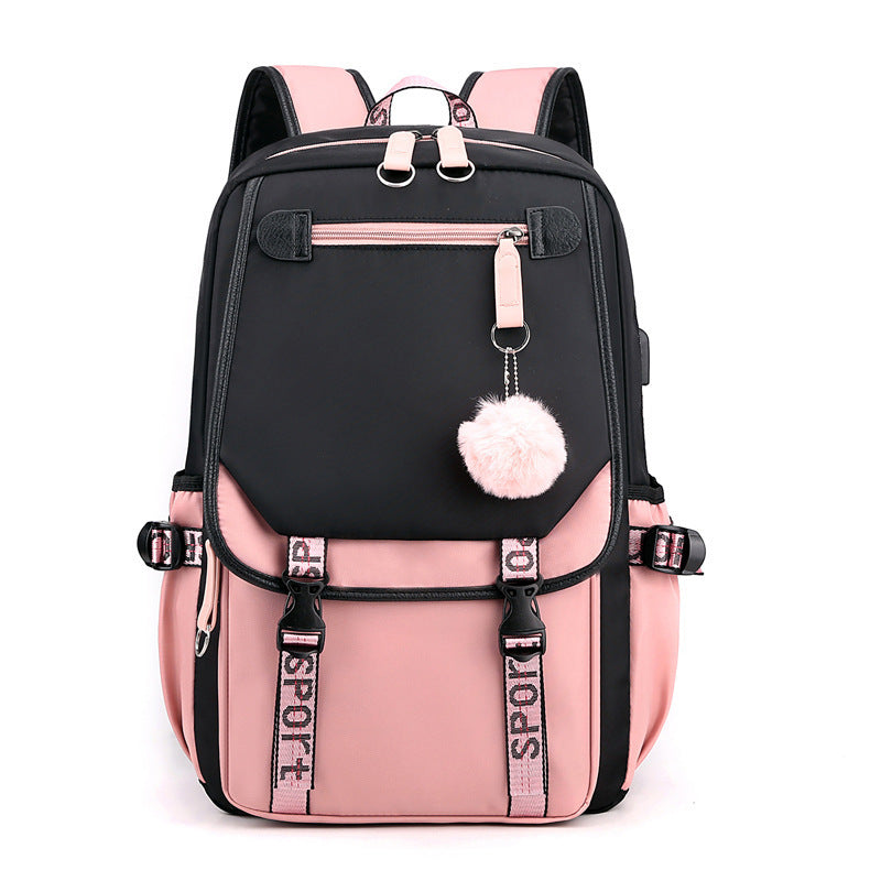 Backpack, Primary School, Middle School and High School Student School Bag, Fur Ball Bag, Multi-Color Selection, Large Capacity Simple Bag, Sports and Leisure Bag