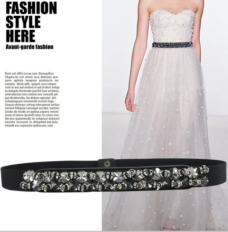Women's Fashionable Flower Rhinestone Inlaid Wide Girdle Decorative Belt Women's Versatile Skirt Belt Accessories Elastic Waist