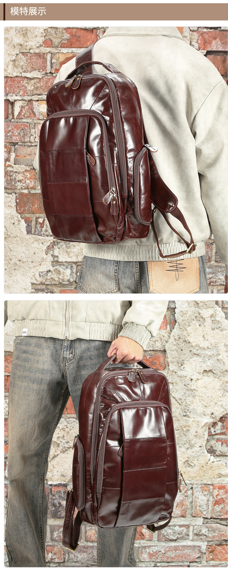 2025 New Oil Wax Leather Backpack European Style Business Backpack Commuting Casual Men's Bag Cross-Border Hot Selling Men's Bag