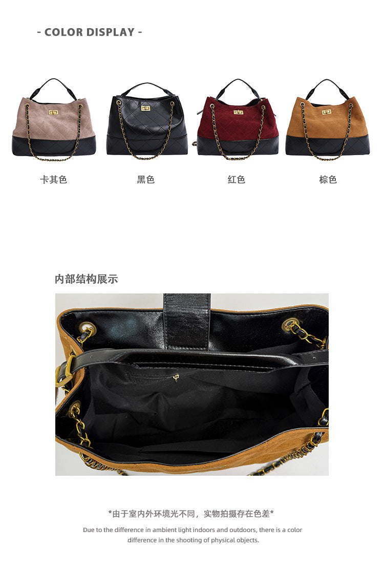 Niche Design Suede Tote Bag Korean Style Ins Lock Large Capacity Retro Fashion Versatile Satchel Crossbody Bag