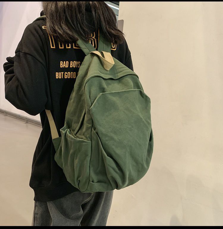 Durable Canvas Schoolbag Women's New Large-Capacity College Student Simple Junior High School Retro Backpack Backpack Travel Harajuku