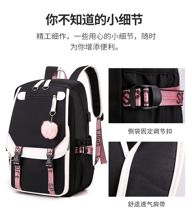 Backpack, Primary School, Middle School and High School Student School Bag, Fur Ball Bag, Multi-Color Selection, Large Capacity Simple Bag, Sports and Leisure Bag