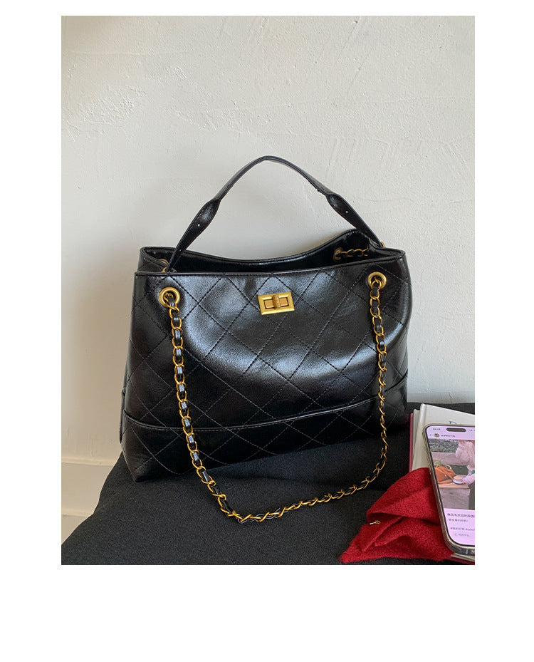 Niche Design Suede Tote Bag Korean Style Ins Lock Large Capacity Retro Fashion Versatile Satchel Crossbody Bag
