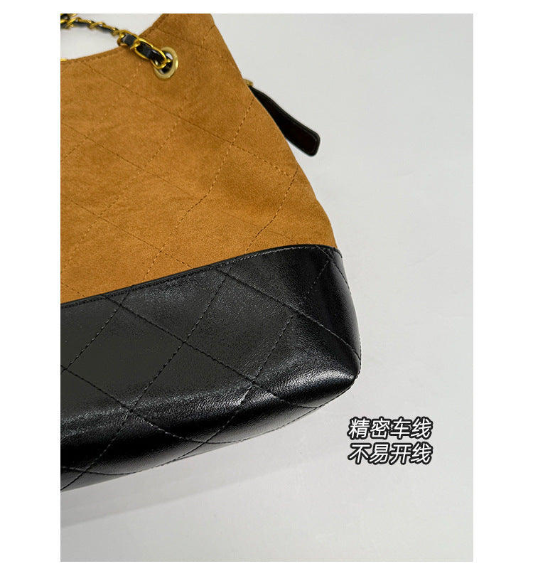 Niche Design Suede Tote Bag Korean Style Ins Lock Large Capacity Retro Fashion Versatile Satchel Crossbody Bag
