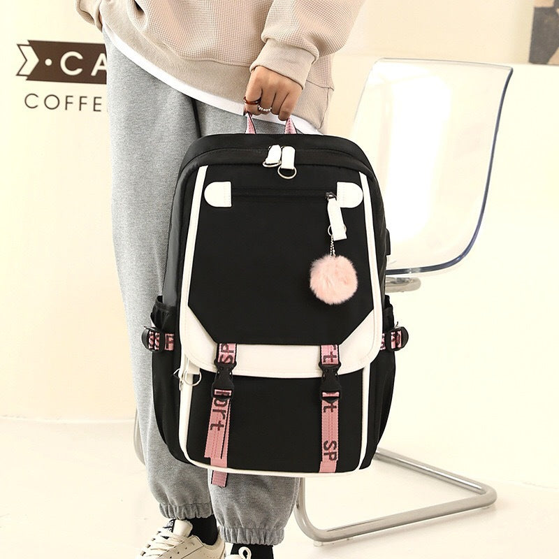 Backpack, Primary School, Middle School and High School Student School Bag, Fur Ball Bag, Multi-Color Selection, Large Capacity Simple Bag, Sports and Leisure Bag