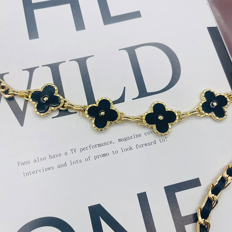 Fragrant Style Waist Chain Accessories Women's Summer Metal Four-leaf Clover Two-sided Available Splicing Chain All-match Thin Chain Belt Pants Chain