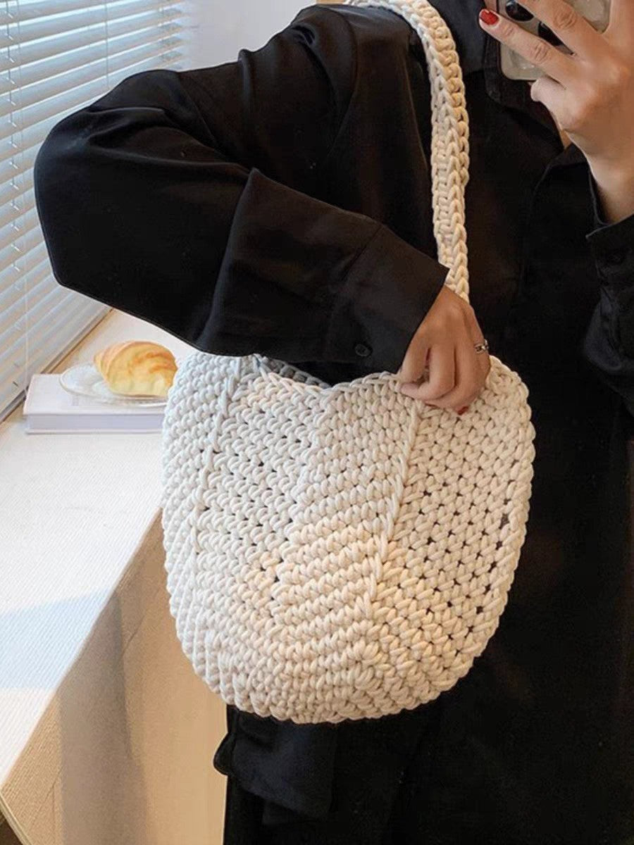 Wholesale Retro One-Shoulder Cotton Thread Woven Bag New Crochet Handbag Straw Bag Literary Holiday Beach Bag