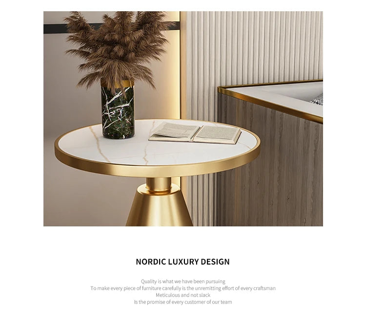Luxury Round Side Table with Marble Top and Metal Base Modern End Table for Small Space Living Room Bedroom Hotel Use