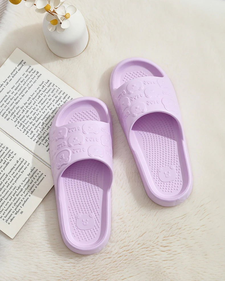 Couple Printting Cute Bear Women Slippers Summer Indoor Soft Cartoon Sandals Bathroom Anti-slip Outdoor Comfy Men Leisure Shoes