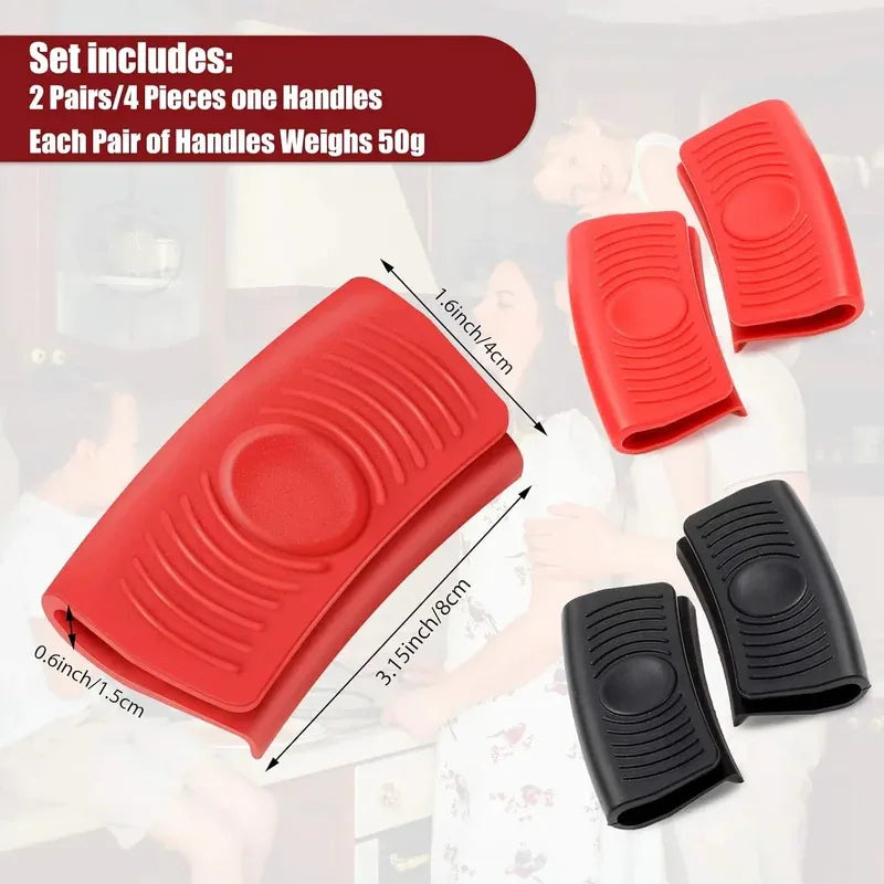 2pcs Silicone Anti-Scald Pot Handle Grip Cover Anti-slip Heat Resistant Pot Clip Holder Sleeve for Frying Cast Iron Skillet Pan