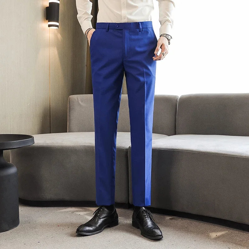 Men Dress Pants Solid Color Slim Fit Business Casual Office Wedding Formal Trousers High Quality Men Clothing Suit Pants 29-40