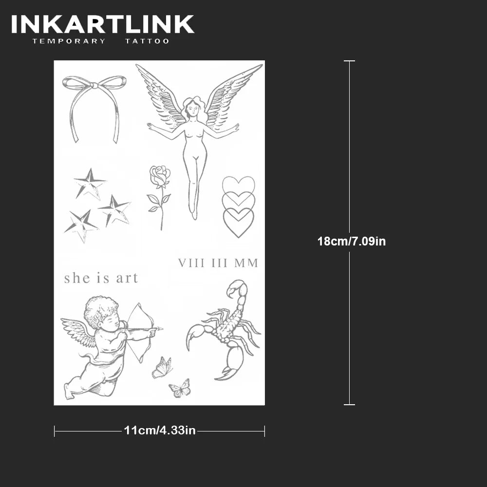 Angels and Love Temporary Tattoo,Lasts To 15 Days New Technology Magic Waterproof Semi Permanent Sticker.