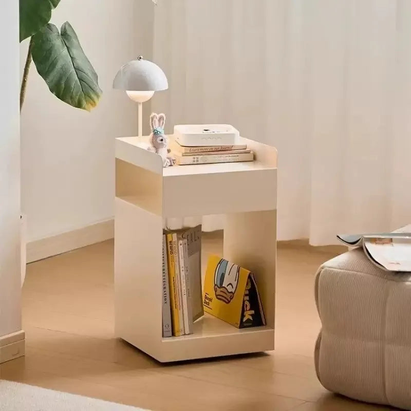 Recessed Bedroom and Living Room Bedside Table Storage Cabinet Multi-Functional Bedside Cabinet Storage Unit with Wheels