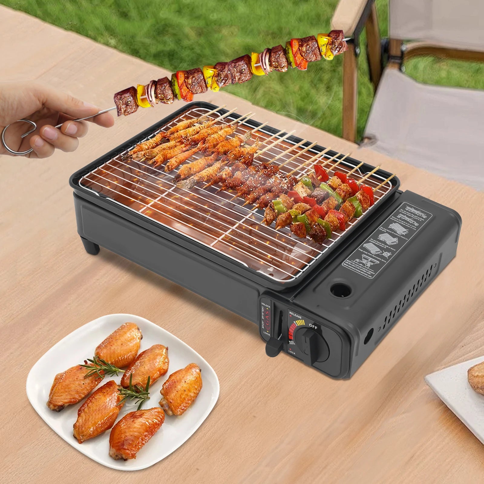2.2KW Portable LPG/Butane Gas Grill Stove Outdoor Camping Stove Cooking BBQ Cooker Kit w/Carrying Case for Traveling Trekking RV